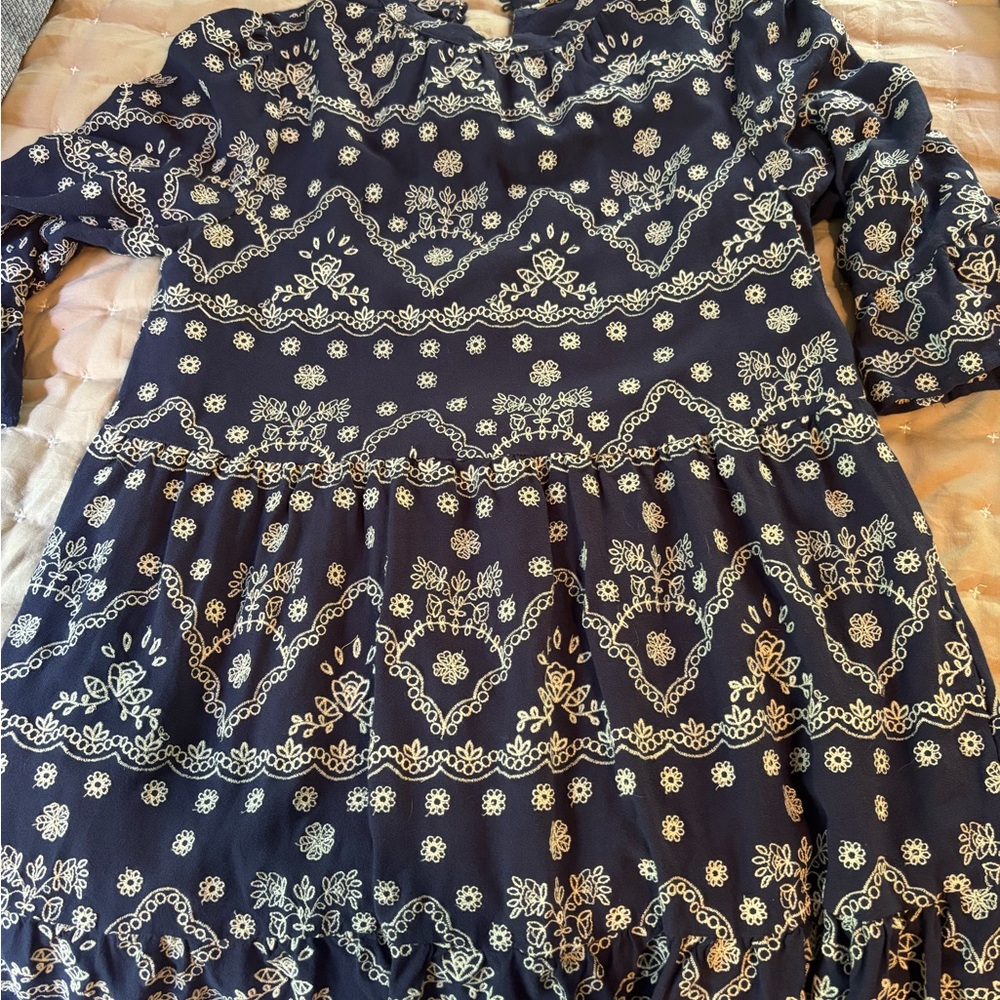 Boho navy dress with white embroidery
